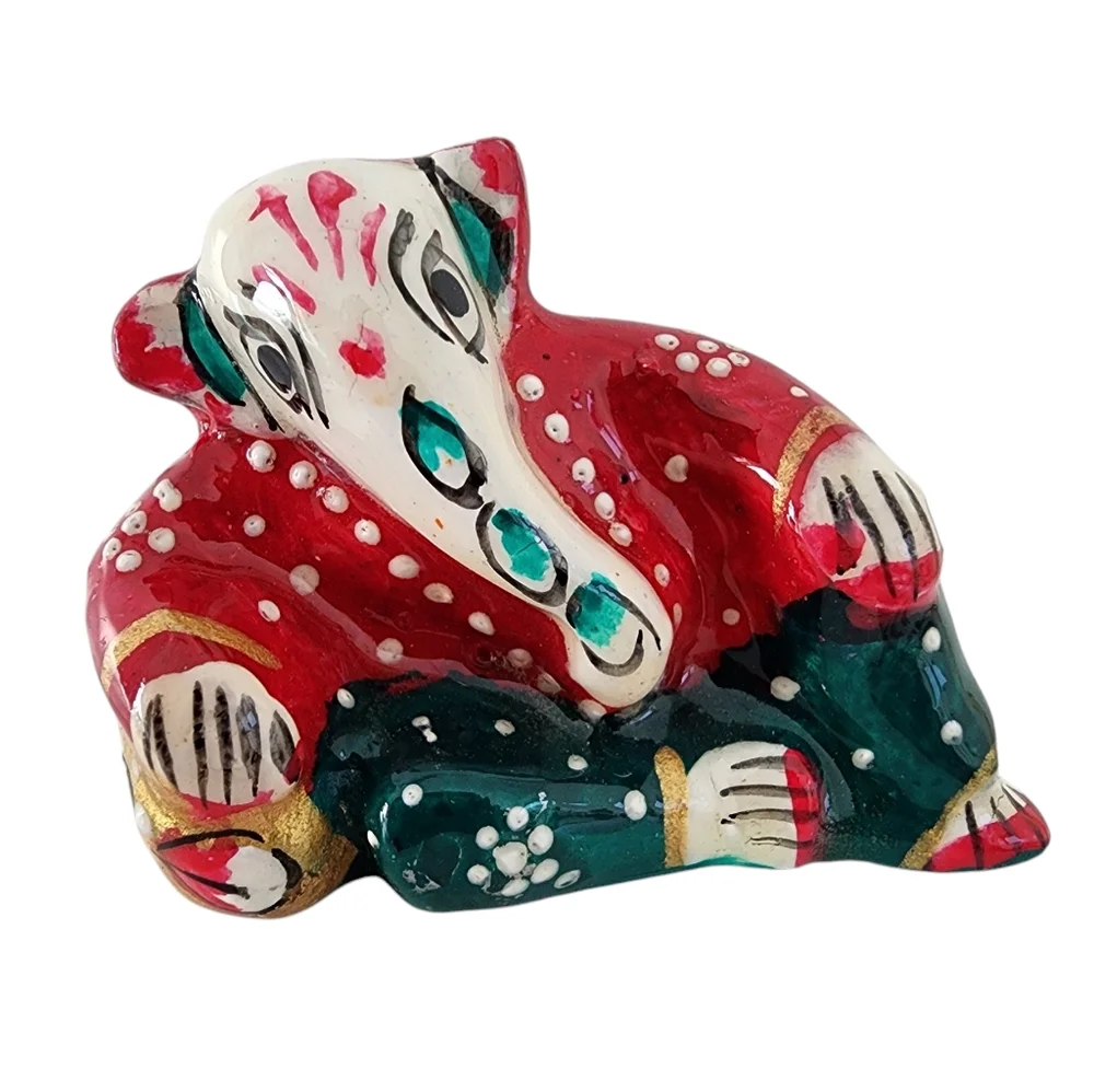 Ganesh statue small hand painted artisan made enamel on cast metal  M02
